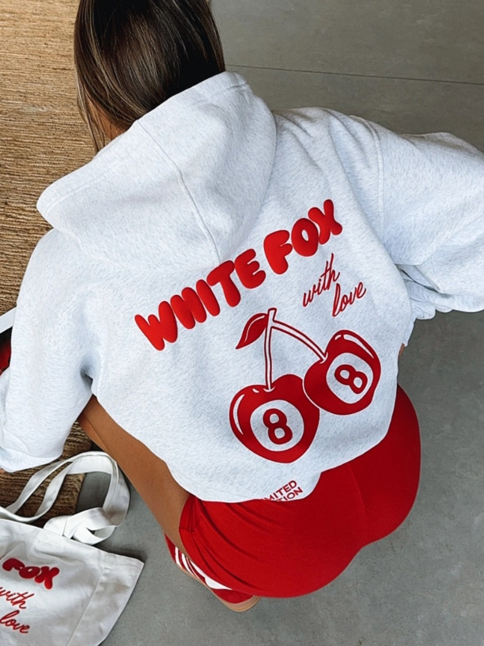 White fox Red & gray Graphic Hoodie -